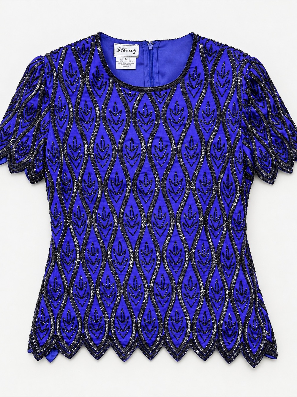 Stenay Cobalt Blue Beaded Short Sleeve Top